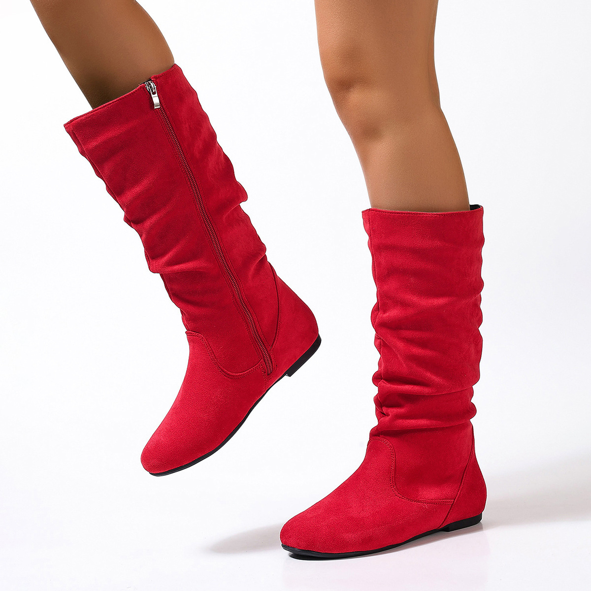Women's flat leather boots – multiple angles product view