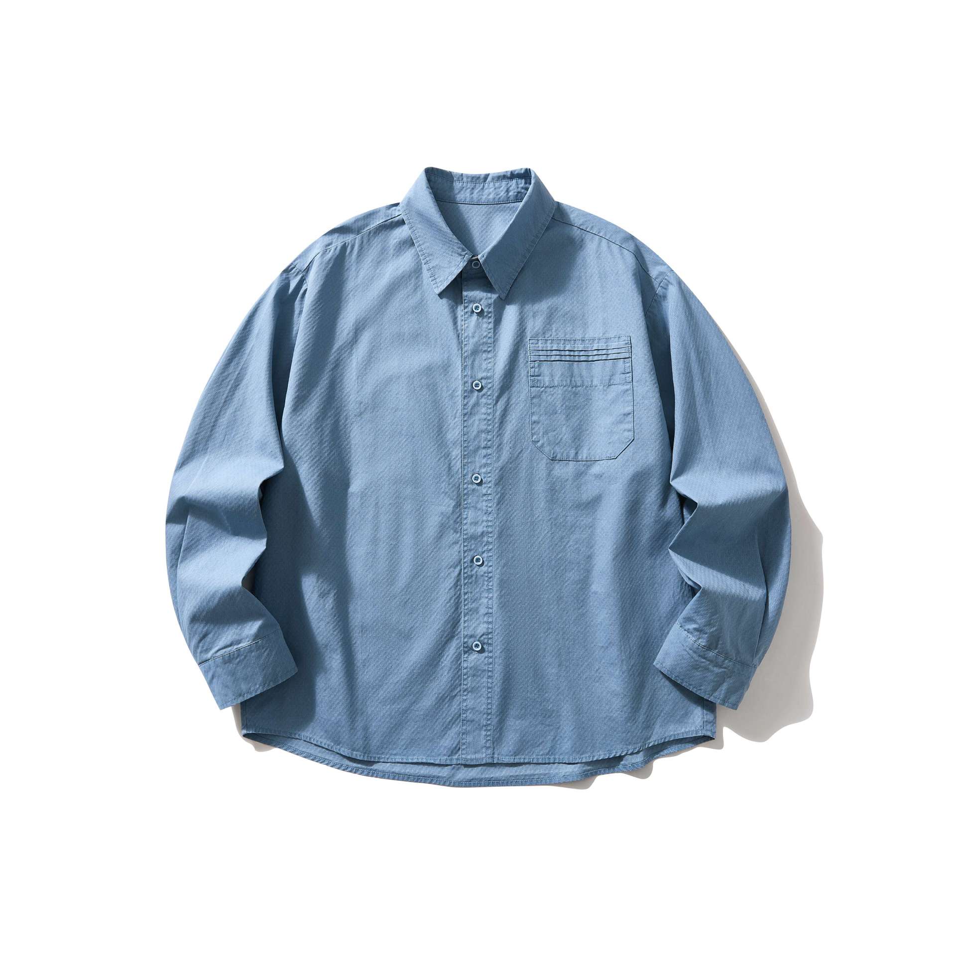 Pure Color Patch Pocket Long Sleeve Shirt Men's Loose Commuter Dress Shirt