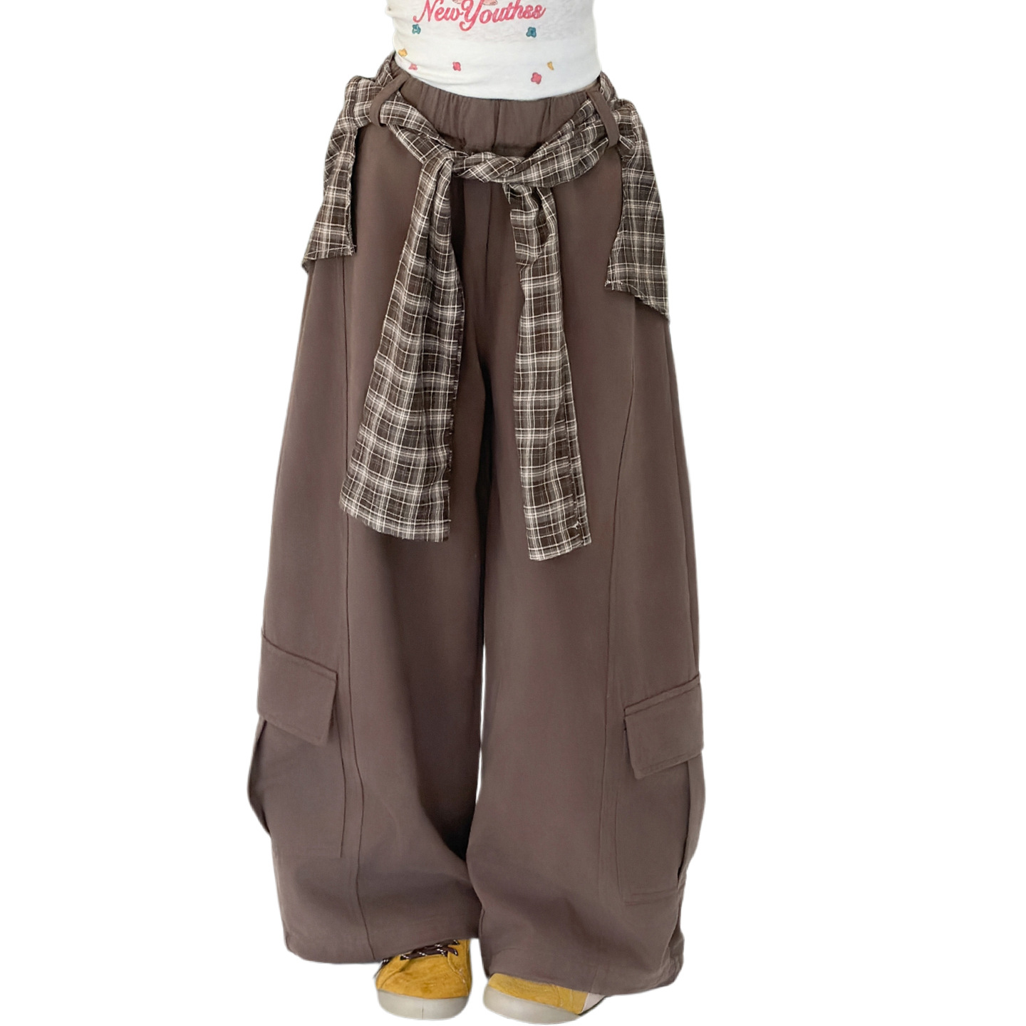 Girls' Wide-Leg Pants Set, Plaid Cargo Pants, Jazz Dance Kids' Sports Trousers