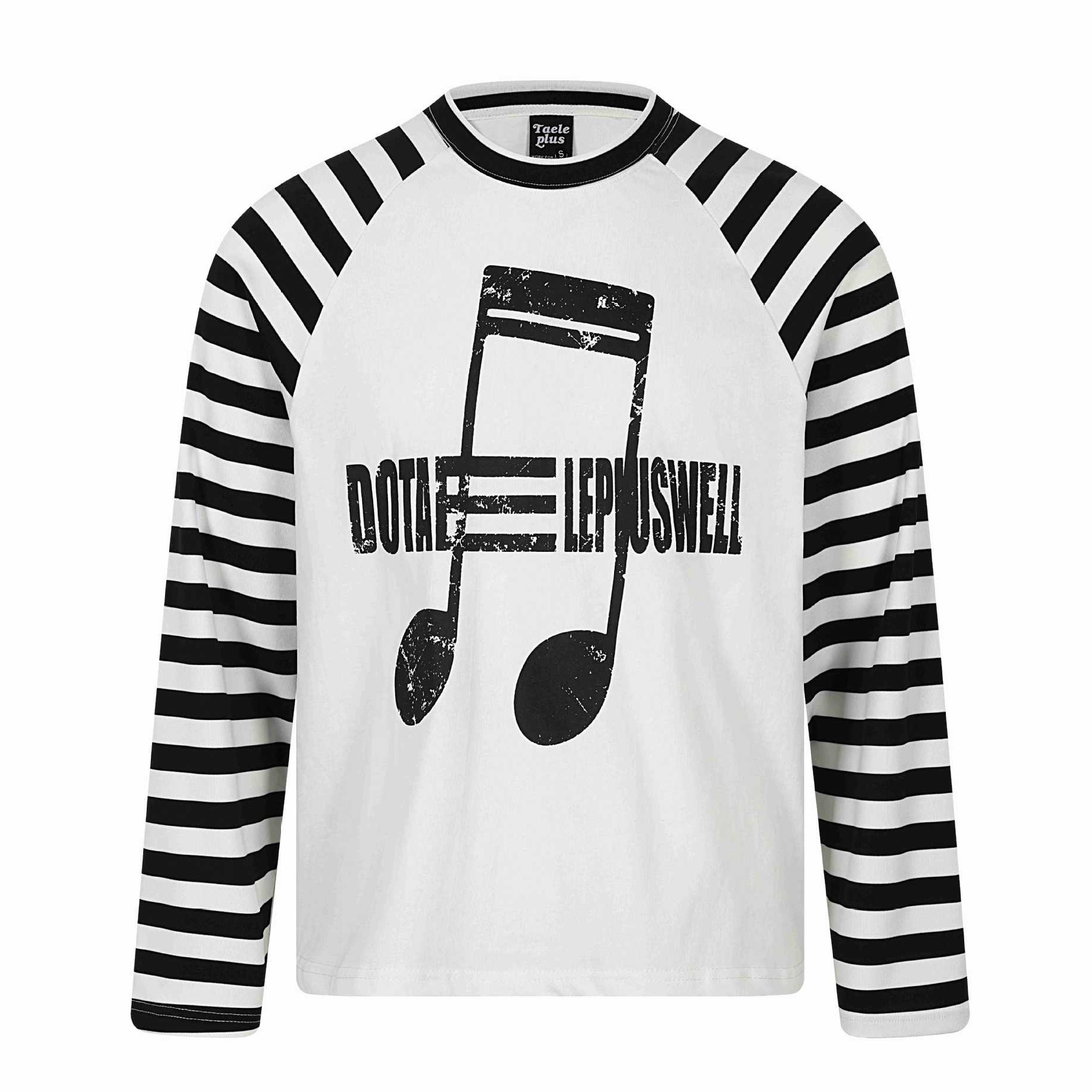 Stripe Splicing Long Sleeve Distressed Light Streetwear Print Raglan Sleeve T-Shirt