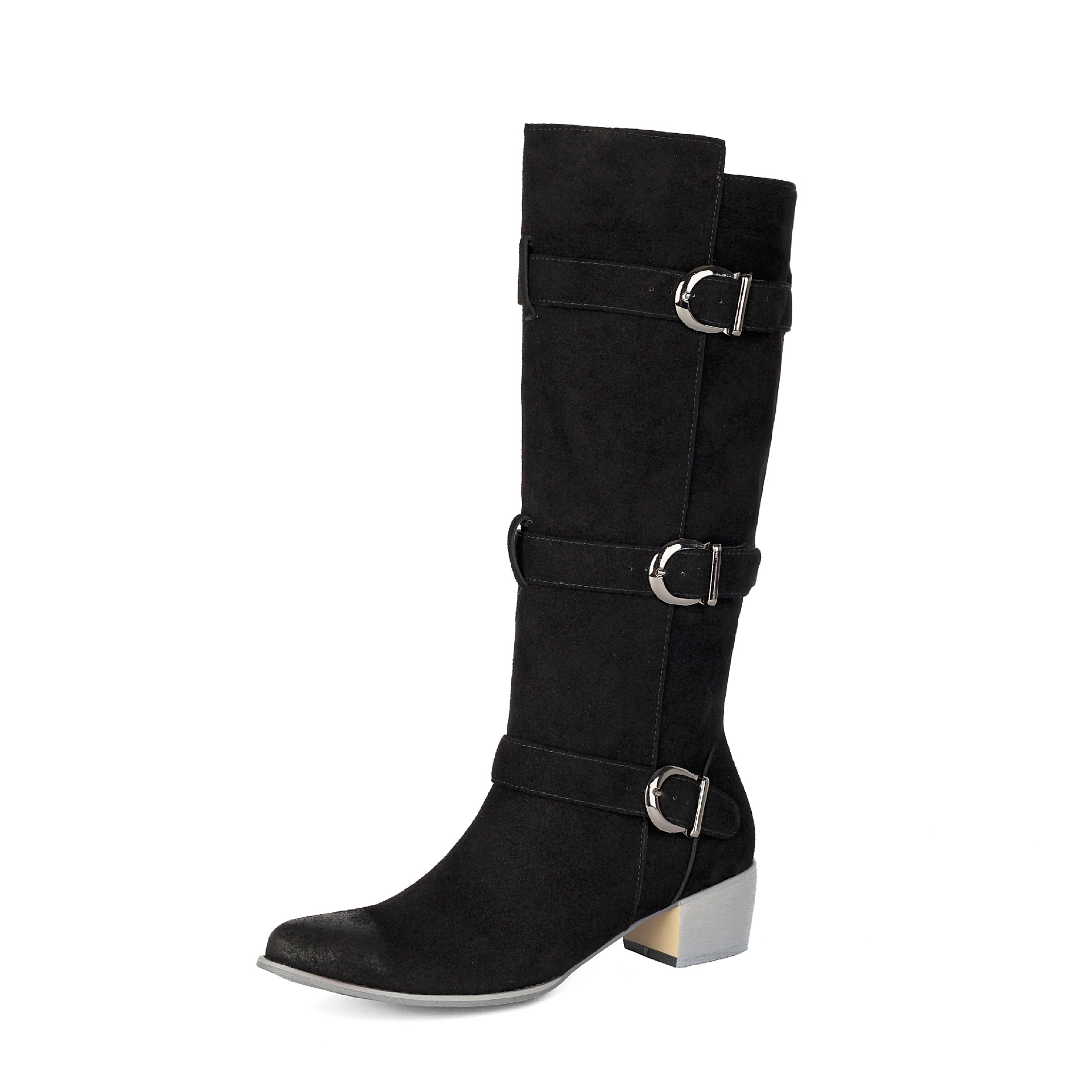 Women's high heel OTK boots – faux suede shaft side view