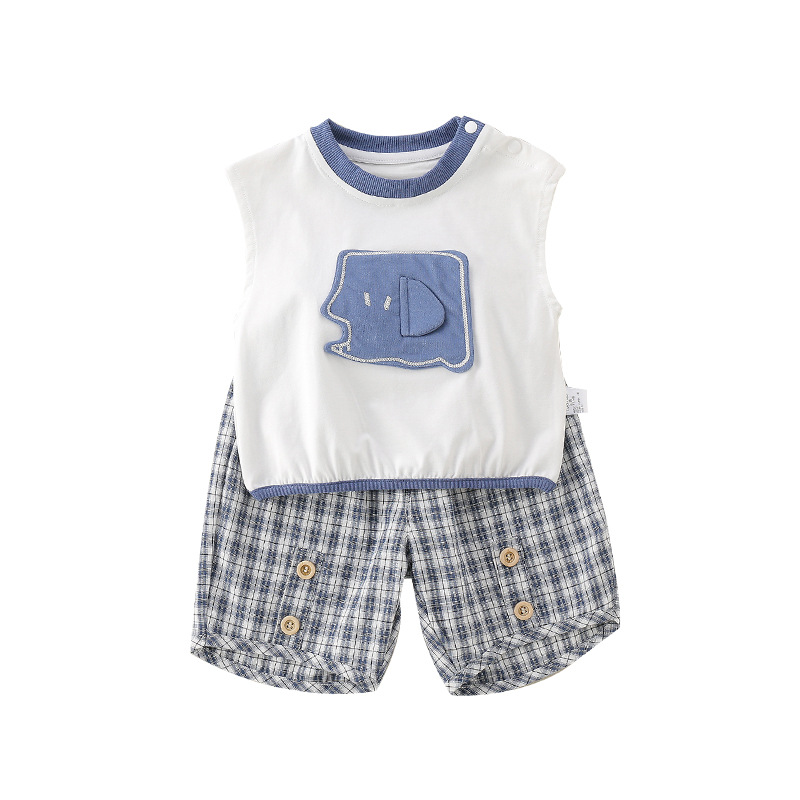 Cute Cartoon Sleeveless T-Shirt for Kids Printed Vest for Toddlers and Children 2-Piece Set