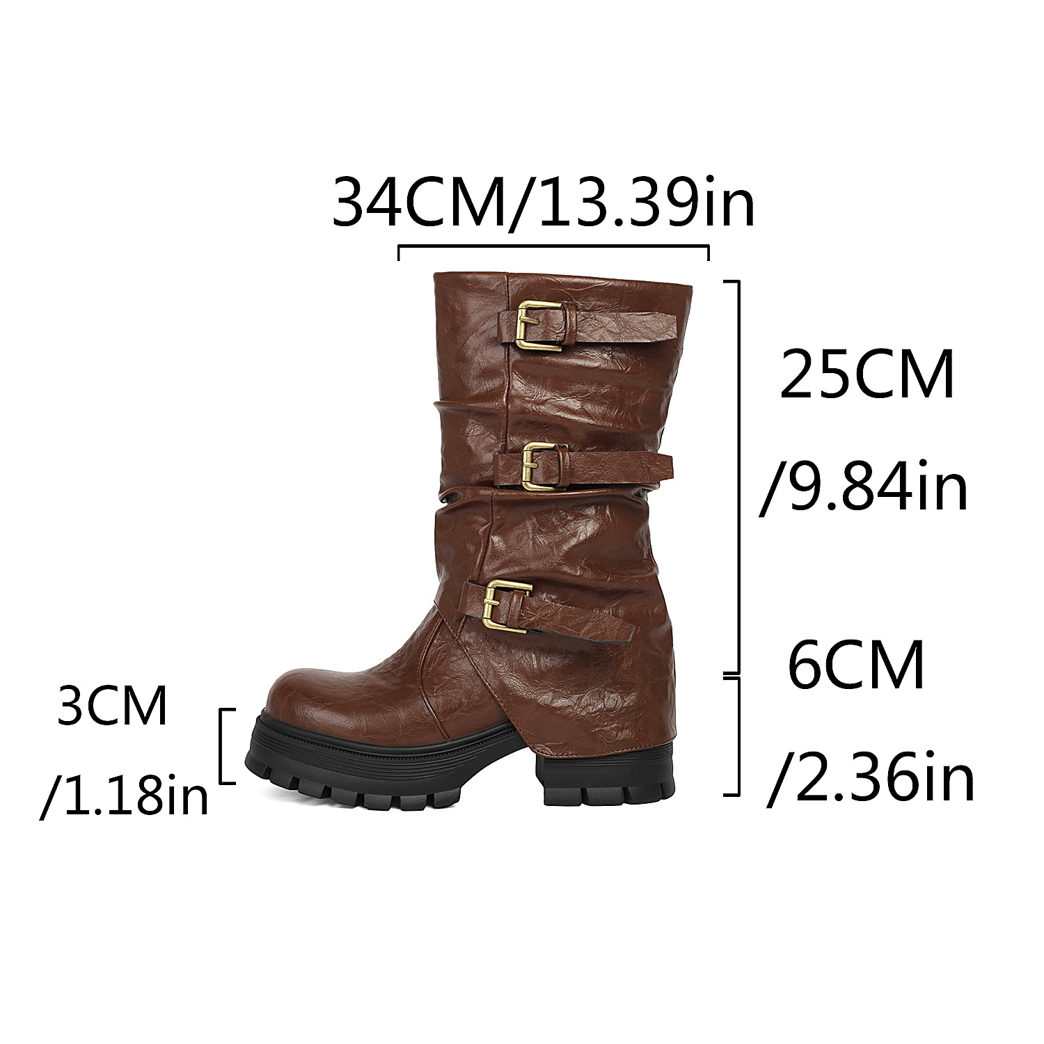 Women's triple buckle moto boots – styled on model showing full boot and outfit