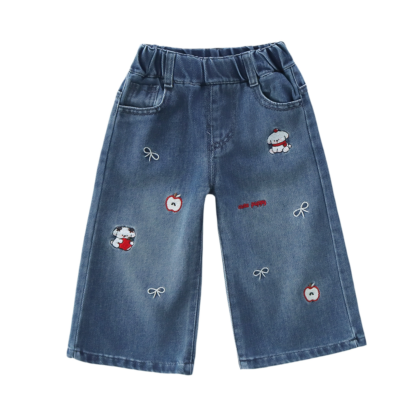 Cartoon Denim Pants Girls Trendy Straight Leg Pants Children's Clothing