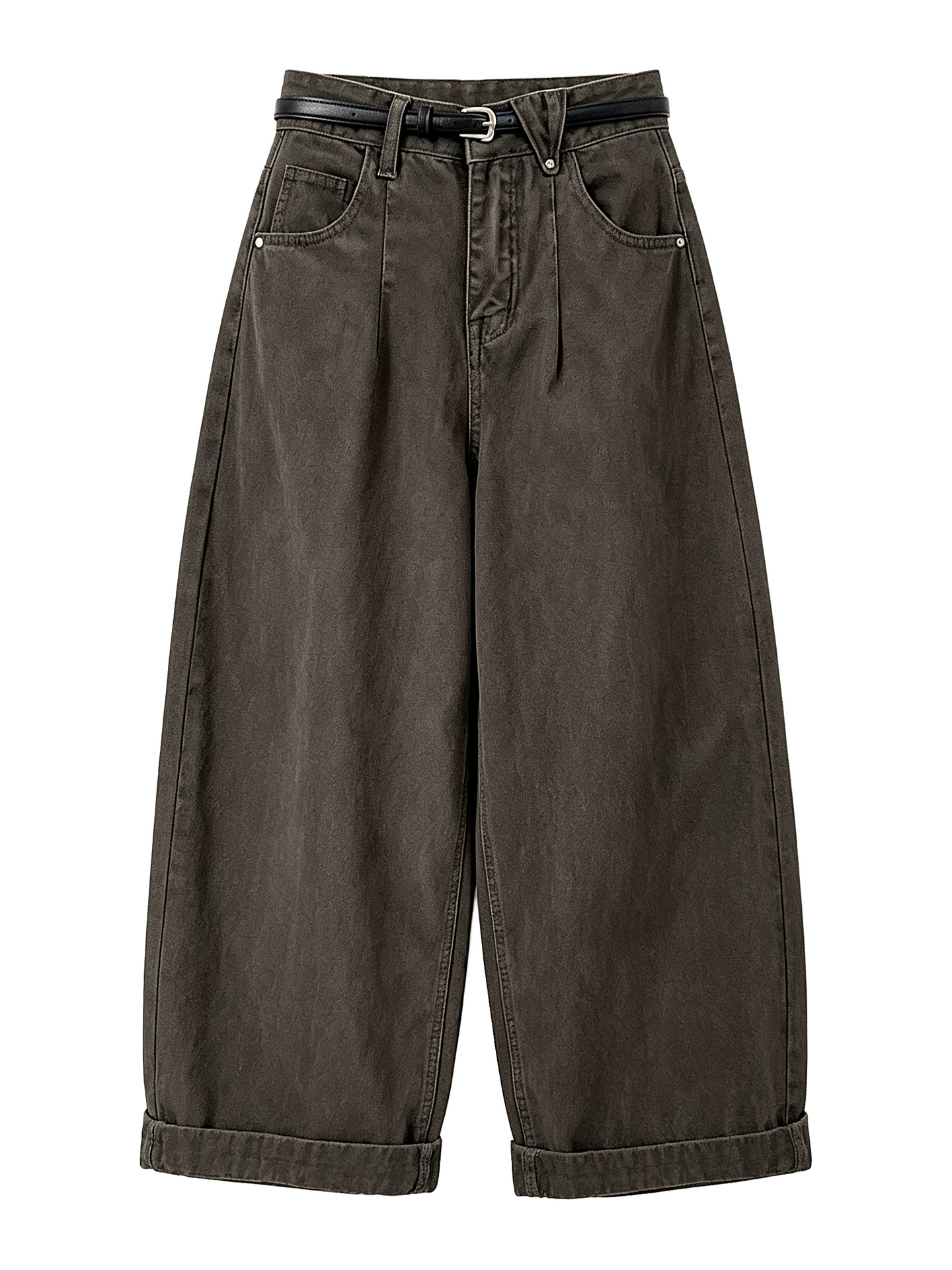 Cropped Belted Wide-Leg Jeans
