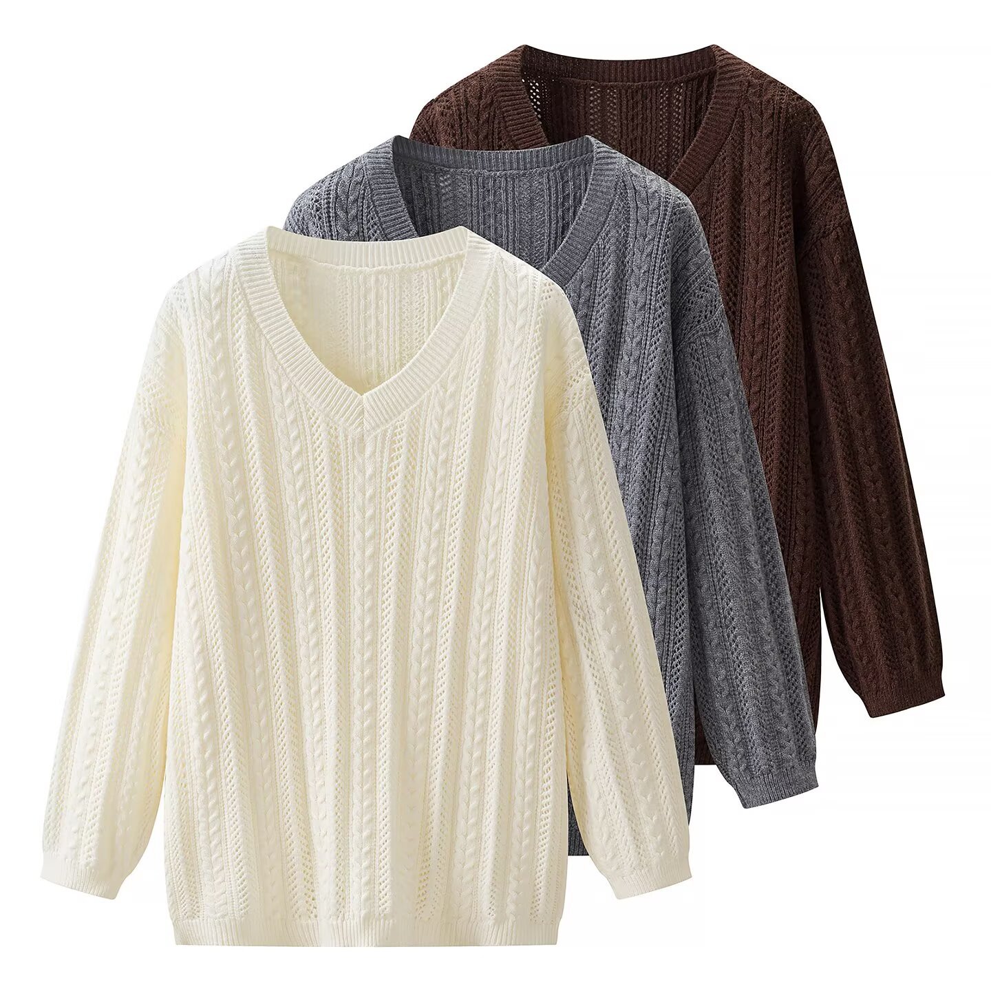 Loose casual V-neck hollowed out Fried Dough Twists knit