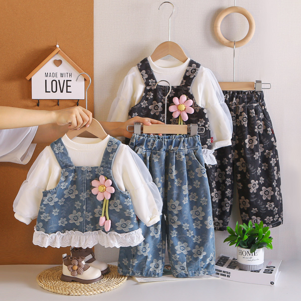 Cowboy camisole long sleeved three piece set