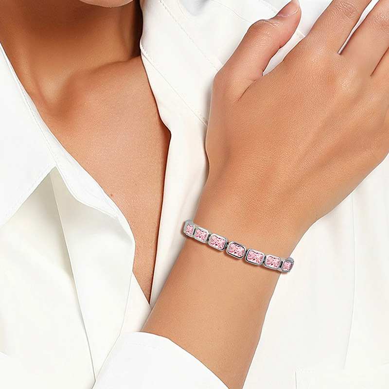 Jewelry Stylish Zircon Bracelet with Large Full Zircon Stones, Platinum-Plated White Rose Gold
