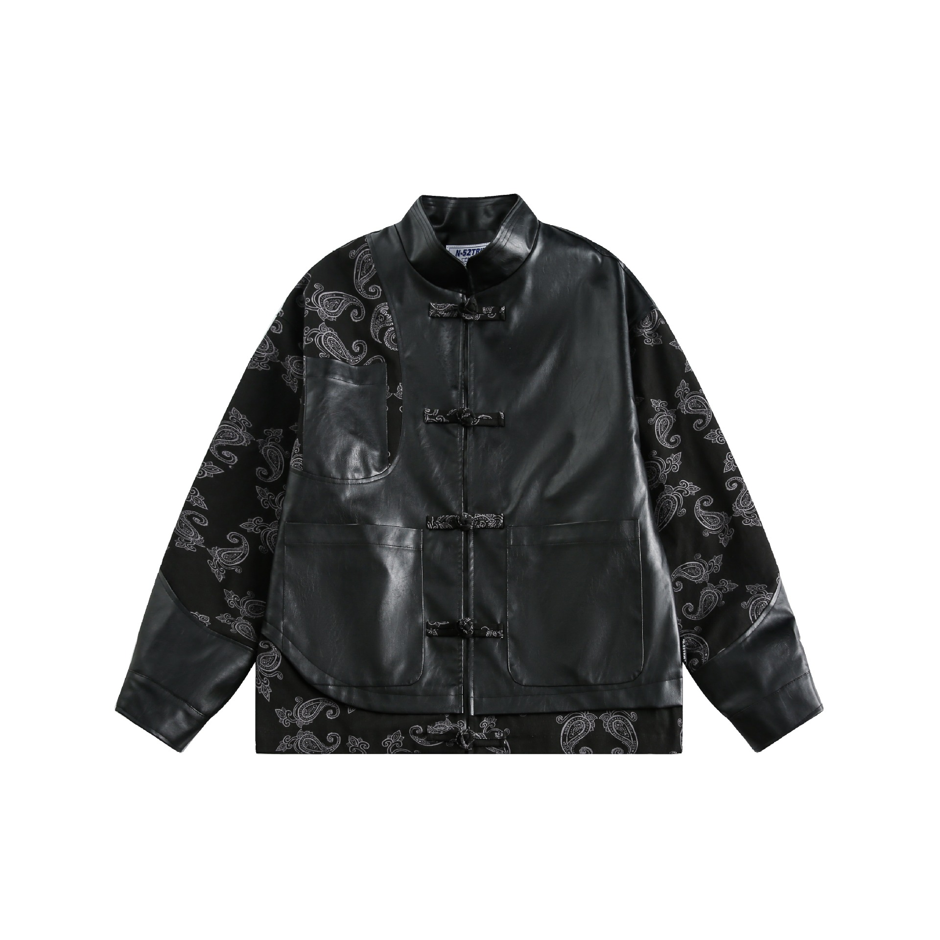 PU Leather Jacket with Button Closure, Patchwork Design for Men and Women