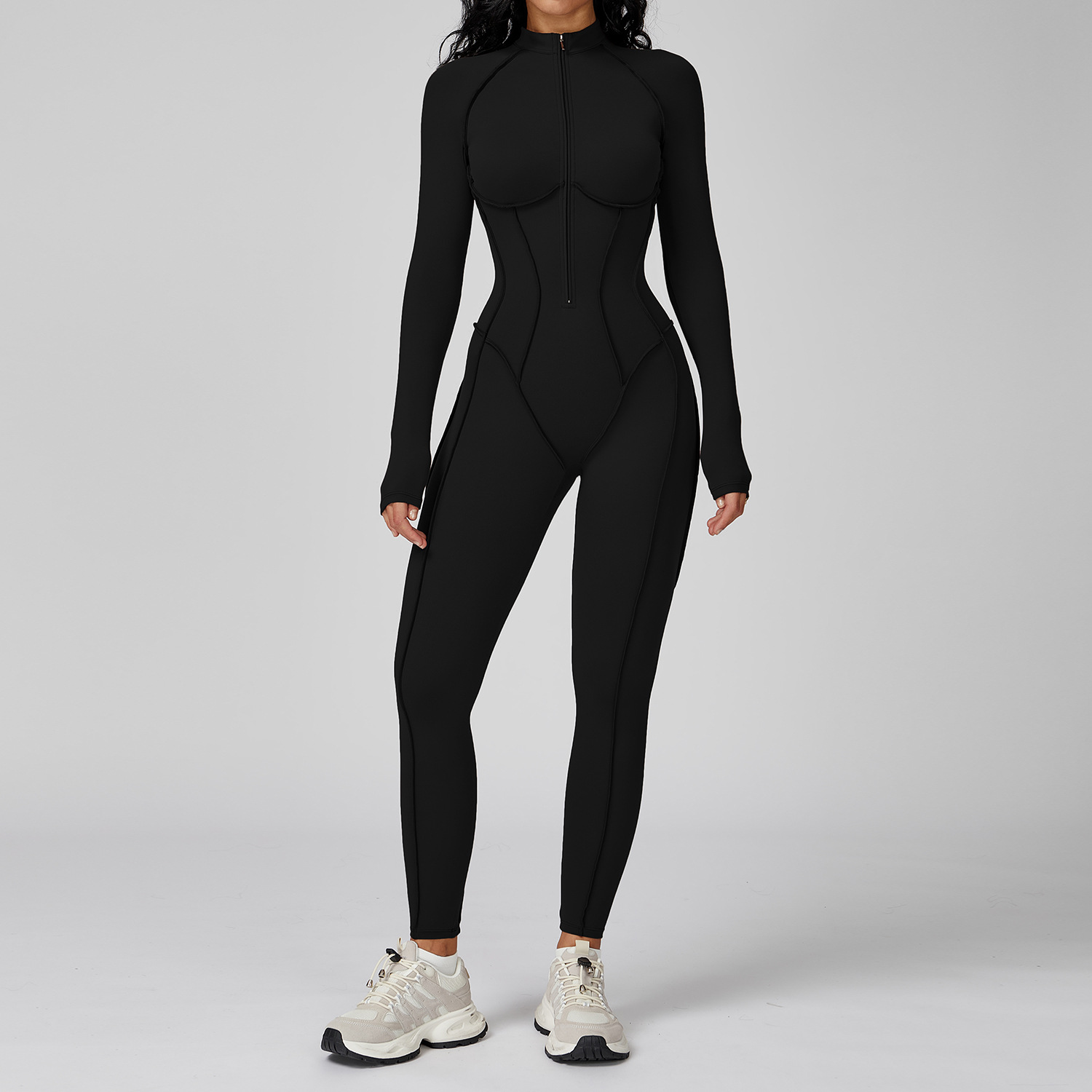 Fashion Color-Blocking Stand Collar One-Piece Suit Half-Zipper Integrated Fitness Wear Women High-Intensity Workout Yoga Clothes 6