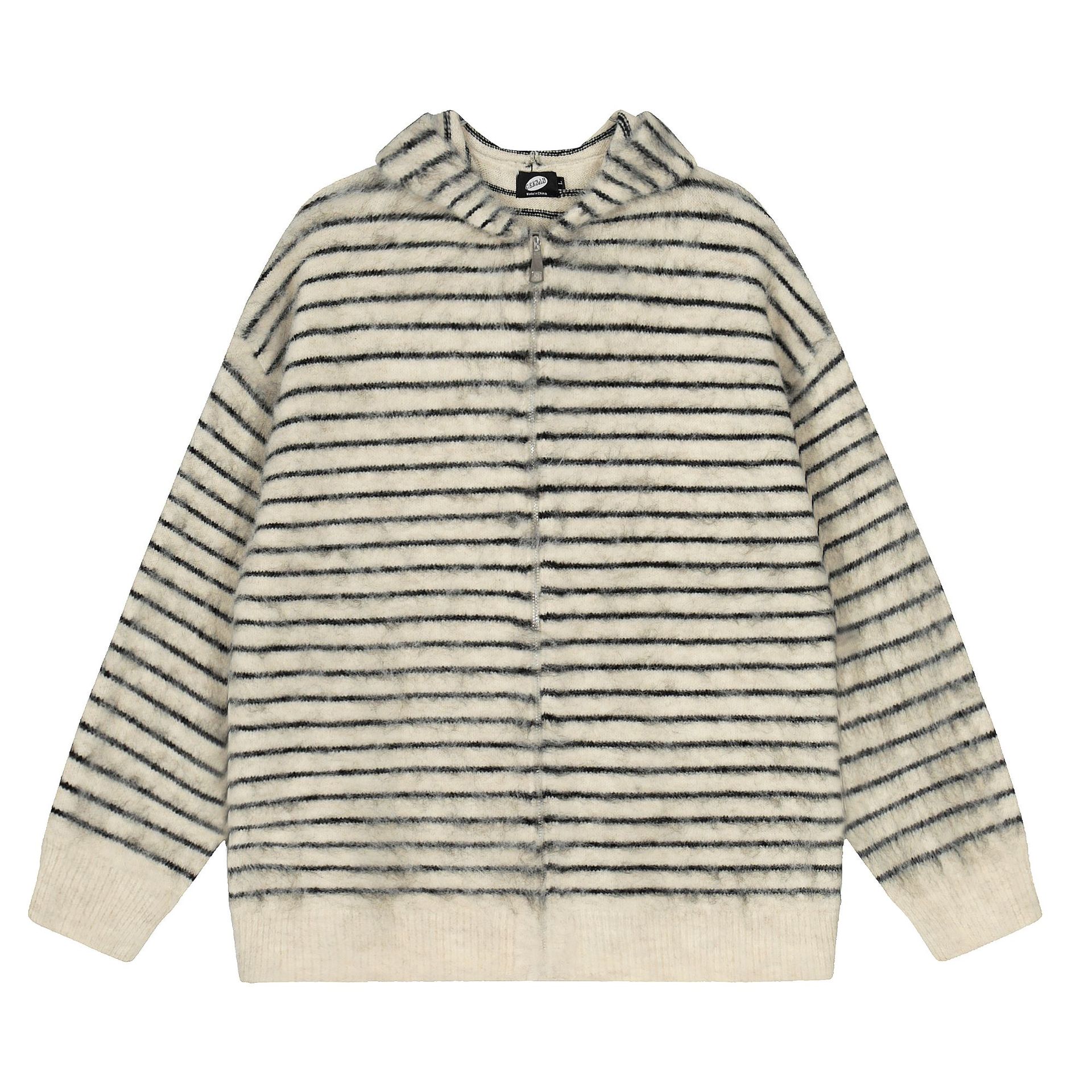 Striped hooded design jacket