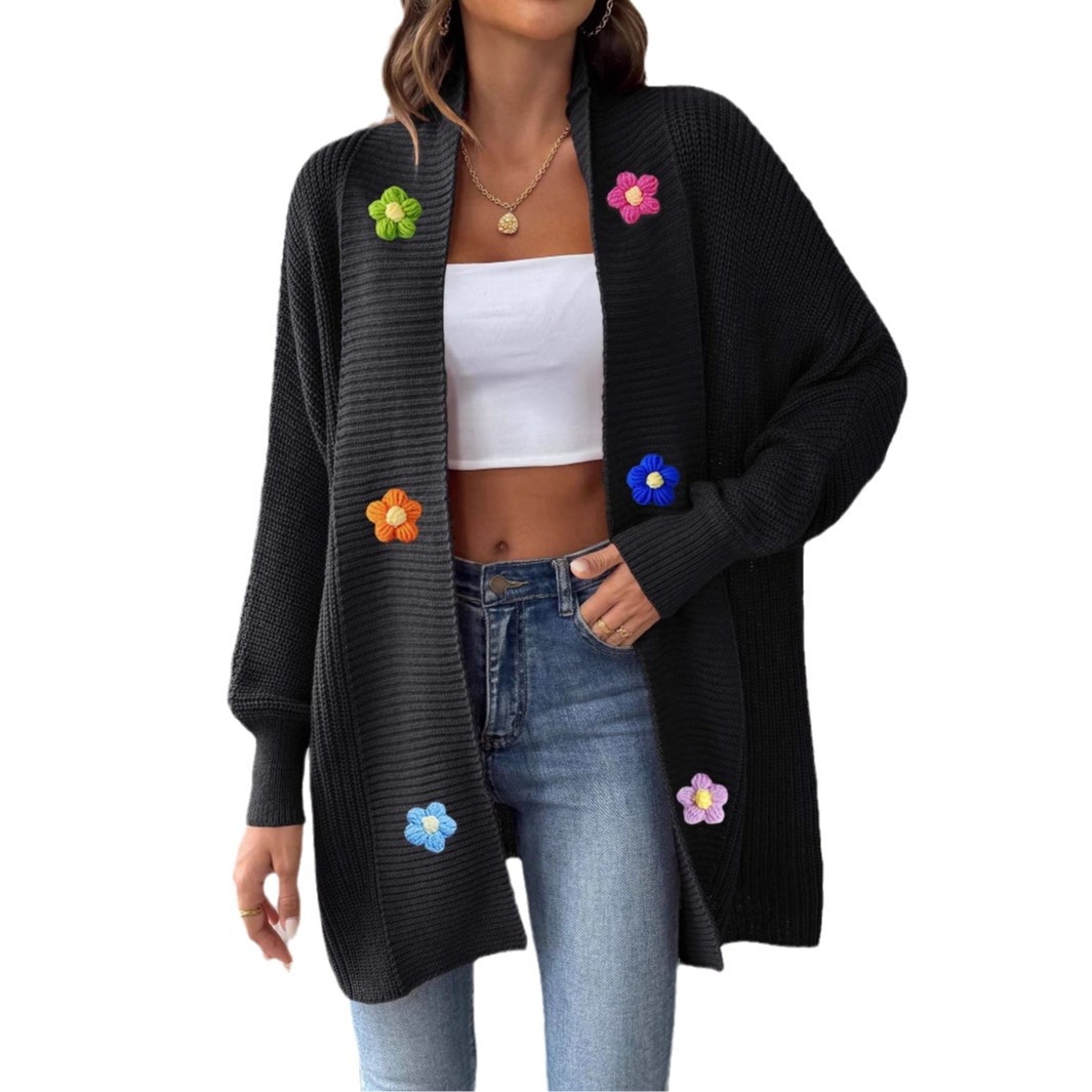 Lady Outerwear Women's Hand-Crocheted Patchwork Loose Knit Cardigan