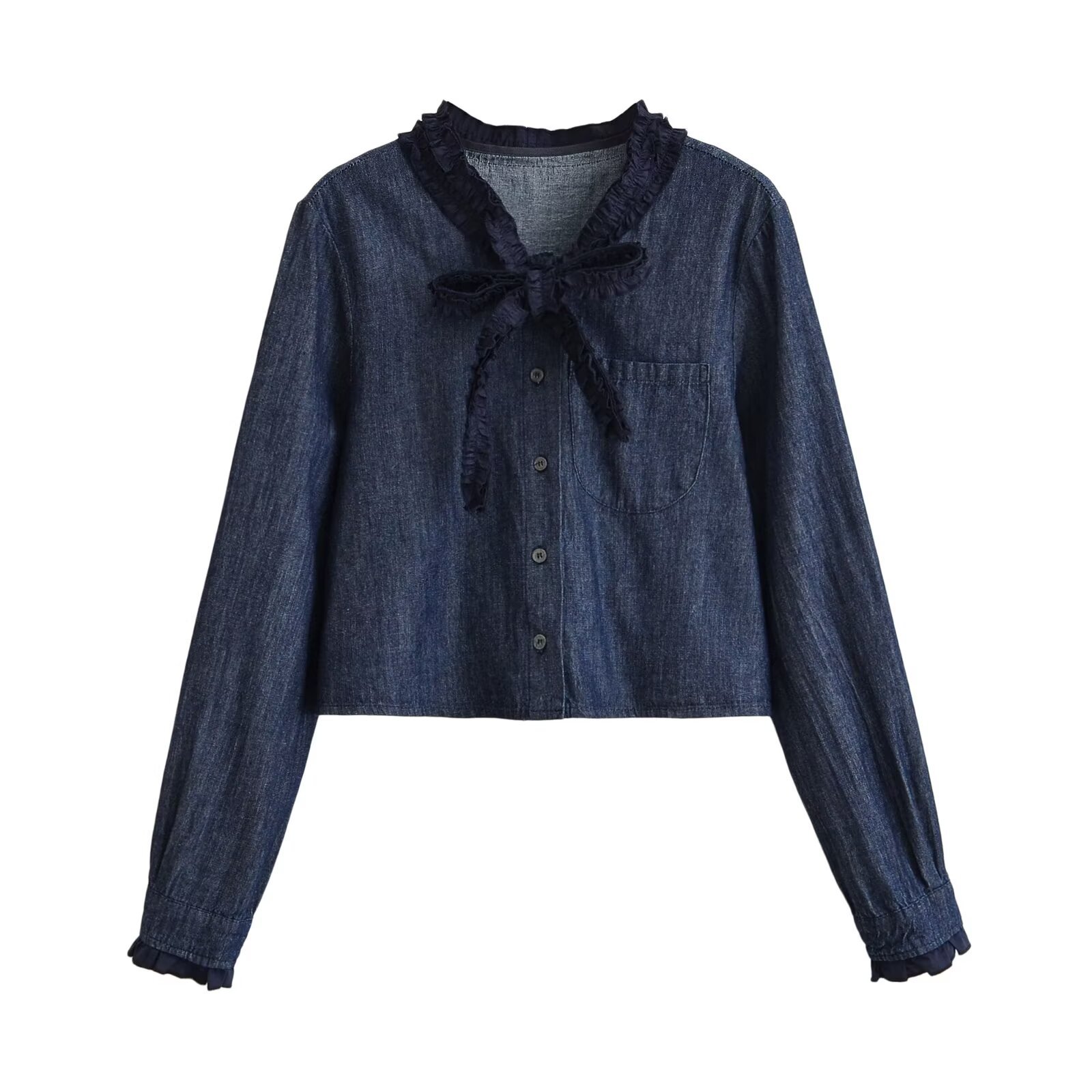 Versatile butterfly bow decoration denim shirt