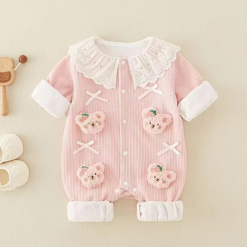 Baby Girls' Onesie, Adorable Princess Style, Warm Fleece-Lined Bodysuit