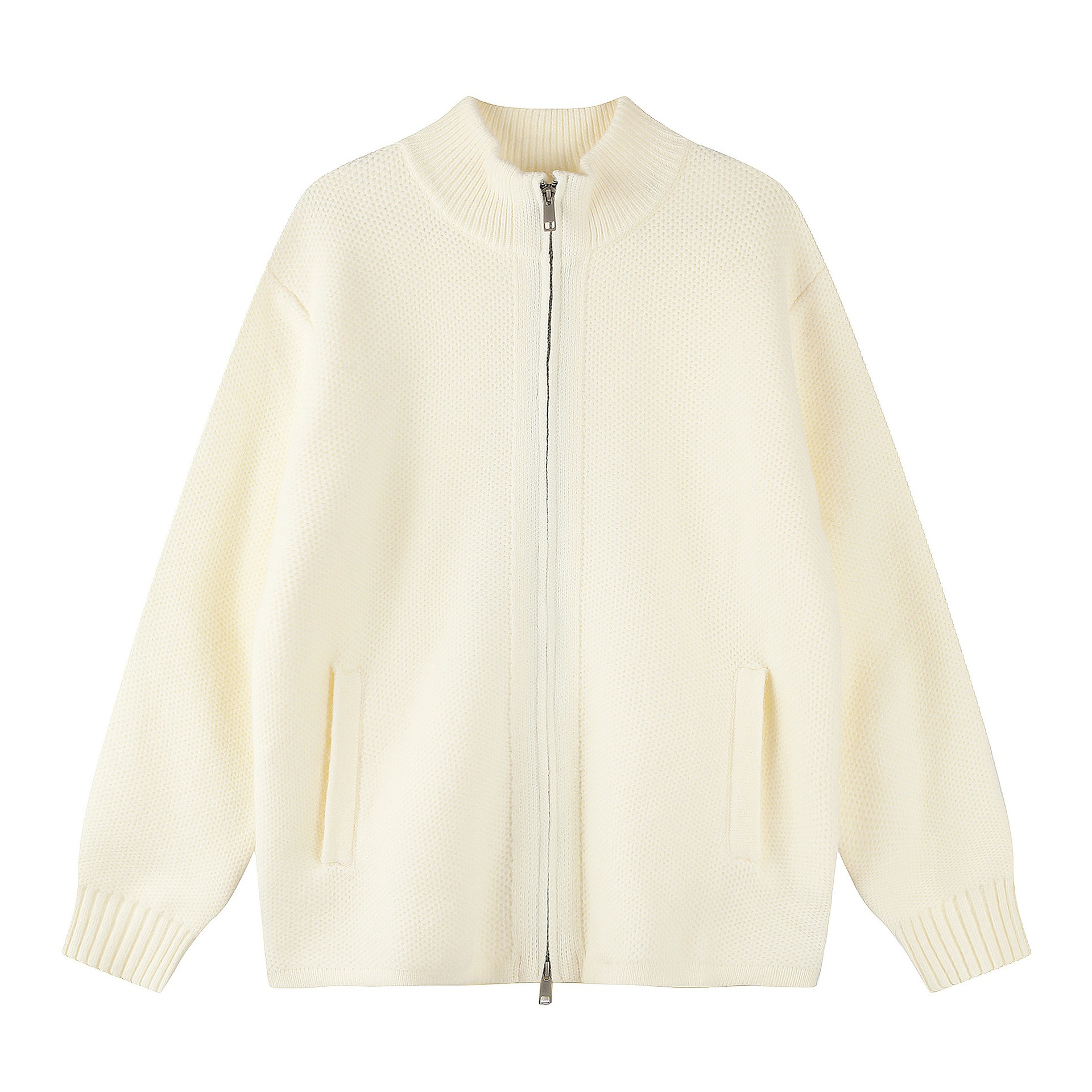 Double-Zipper Cardigan Sweater for Men and Women, Loose Standing Collar Knit Outerwear