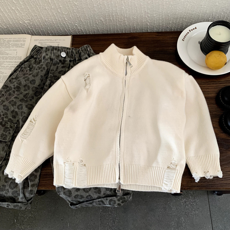 Lazy style loose stand up collar knitted cardigan