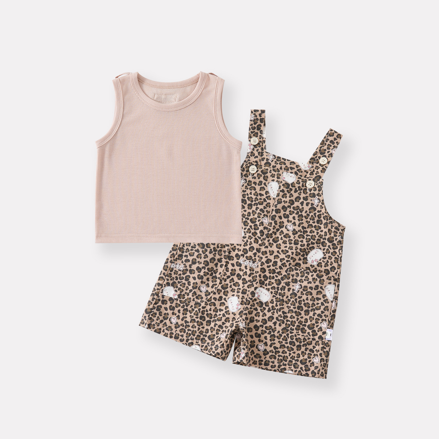 Lightweight Baby Leopard Print Overalls Set, Casual Simple Vest Bodysuit