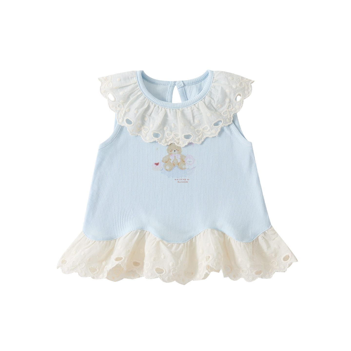 Cute Cartoon Bear Lace Baby Shirt for Toddlers, Lightweight Summer Knit Casual and Versatile