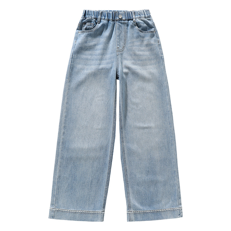 Casual Light Color Denim Pants for Girls Straight Leg Wide Leg Children's Long Pants