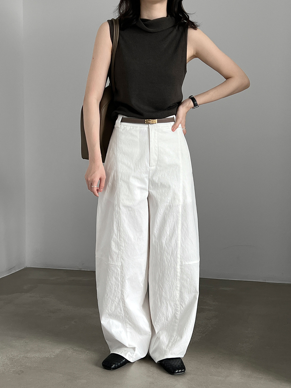 Curved-Seam Wide-Leg Trousers