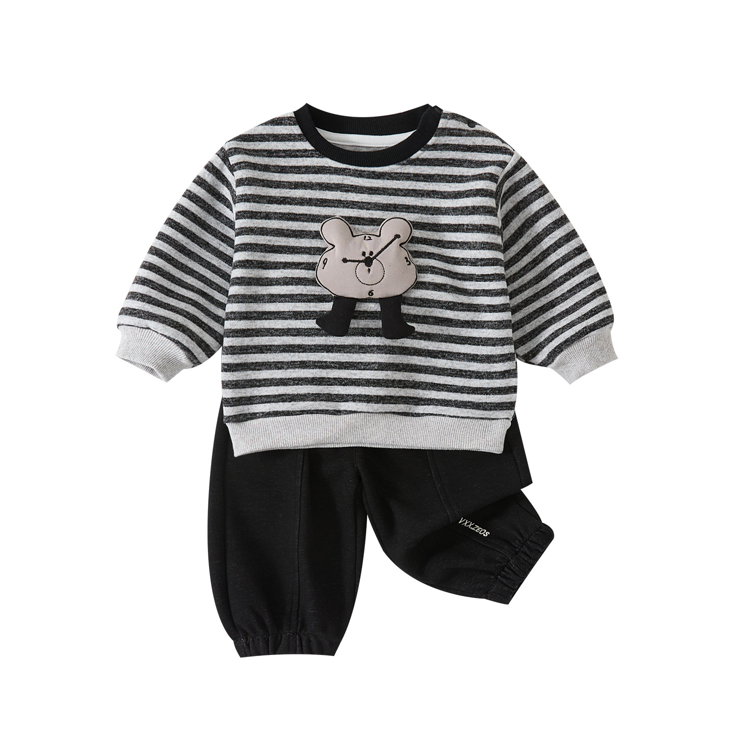 Bear Stripe Hoodie, Boys' Casual Stylish Cuffed Pants Two-Piece Set