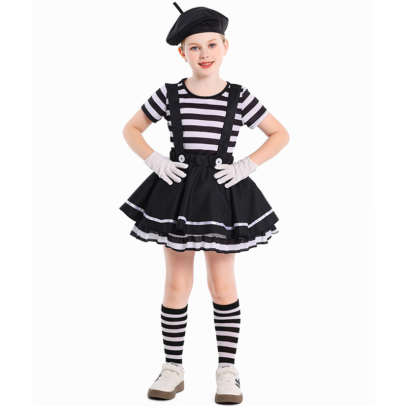 Pantomime Clown Costume for Kids - Halloween Comedy Performance Outfit for Children's Stage Play