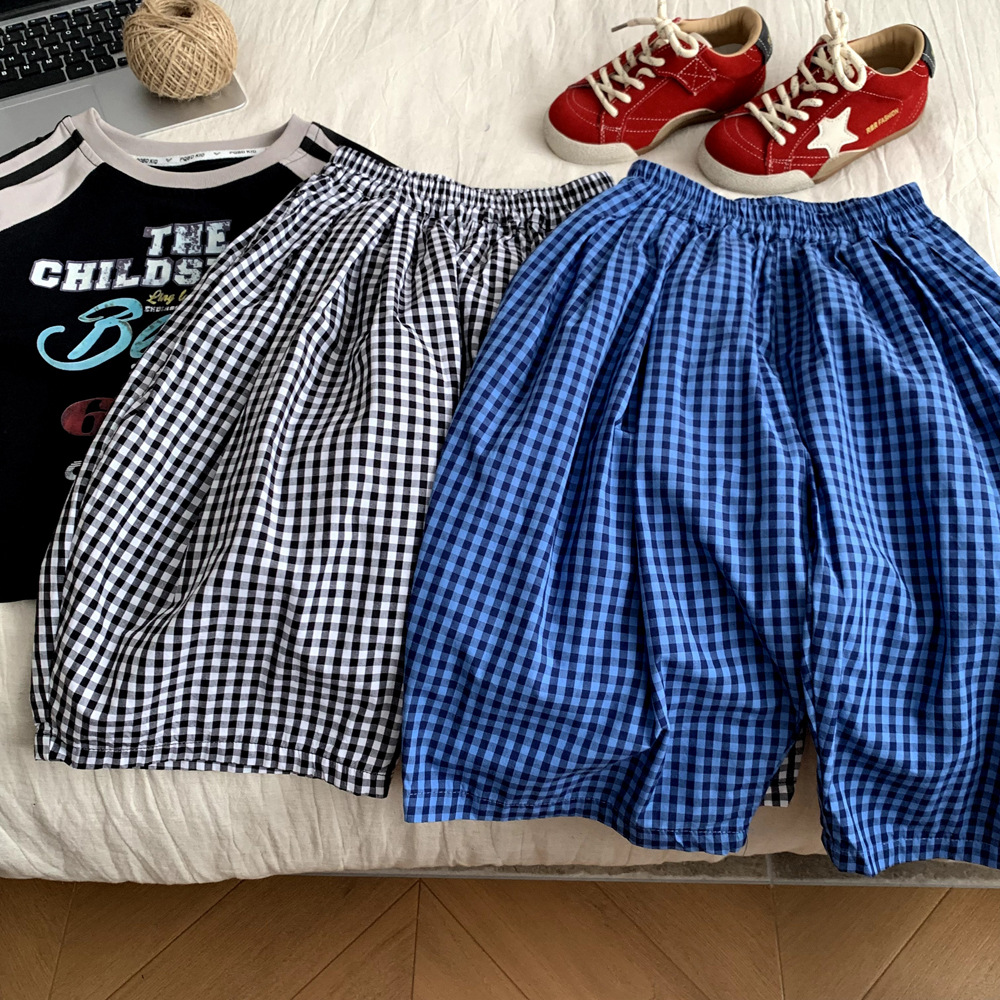 Lightweight and cool loose plaid casual pants
