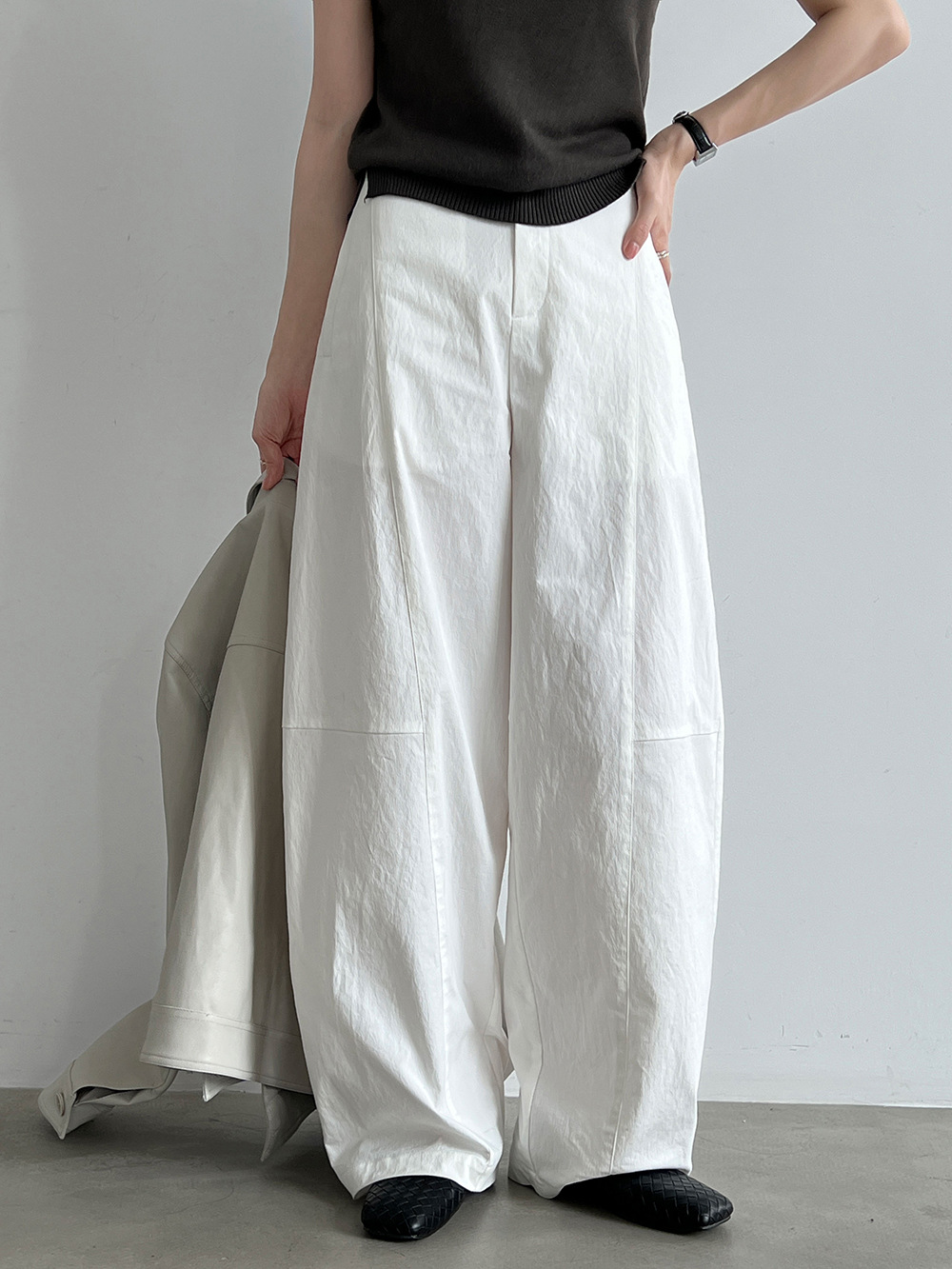 Curved-Seam Wide-Leg Trousers