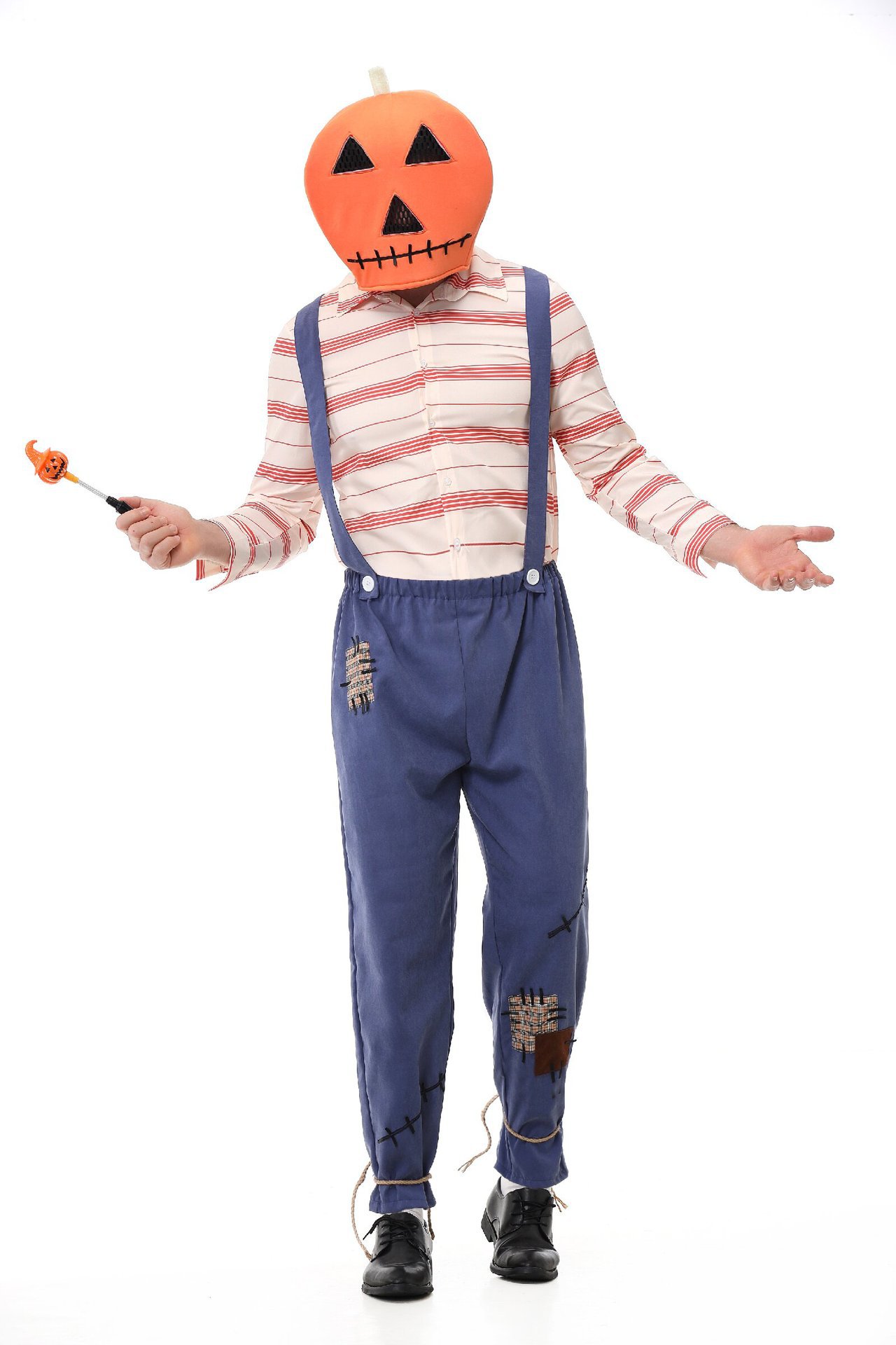 Pumpkin Zombie Scarecrow Overalls Costume for Kids and Adults detail image 2