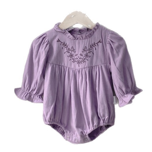 Baby Girls Floral Embroidered Bloomer Neck Romper Infant Bodysuit