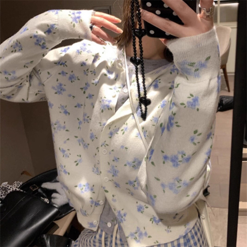 Fresh floral knit cardigan for women