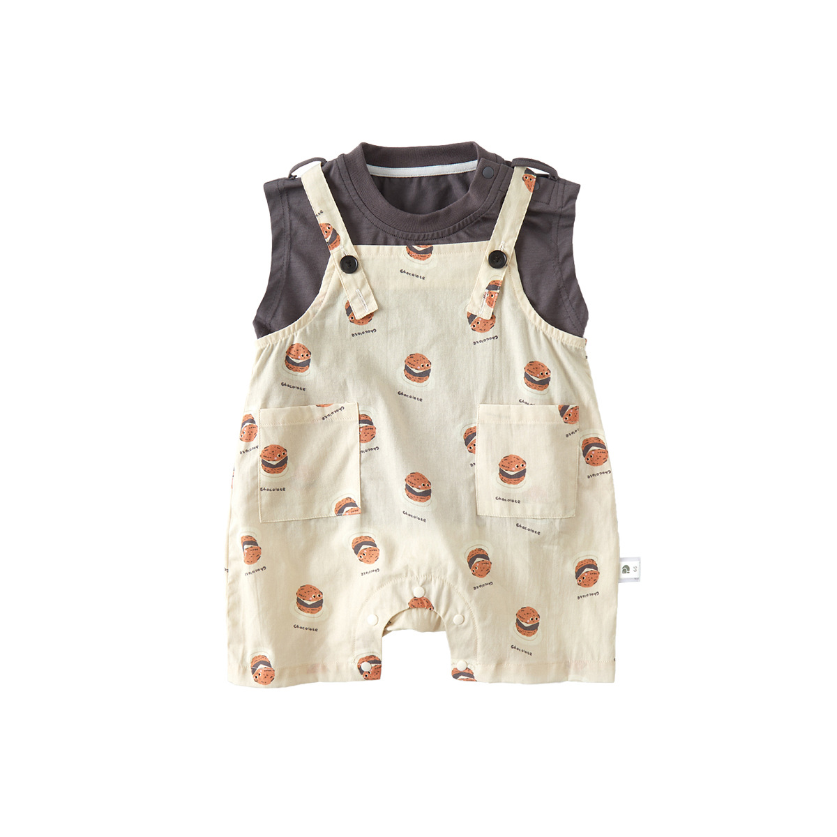 Burger Bib Overall Romper Set Lightweight Baby Romper and Vest Two-Piece Set