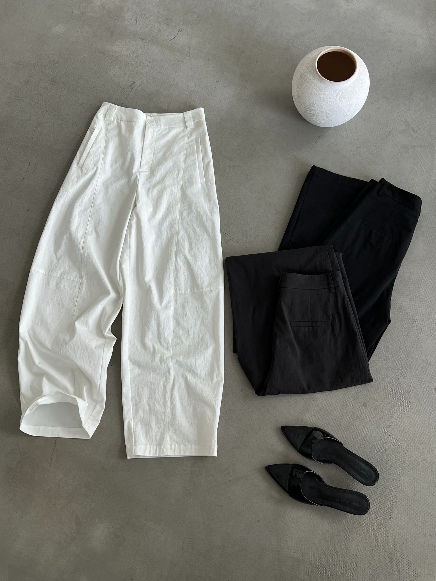Curved-Seam Wide-Leg Trousers