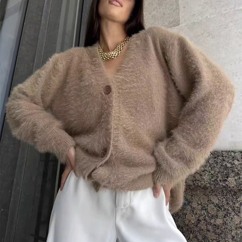 Imitation mink fur knitted sweater top sweater jacket for women