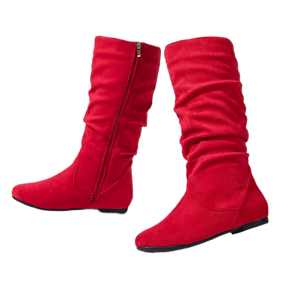 Women's mid-calf boots back view – flat heel construction
