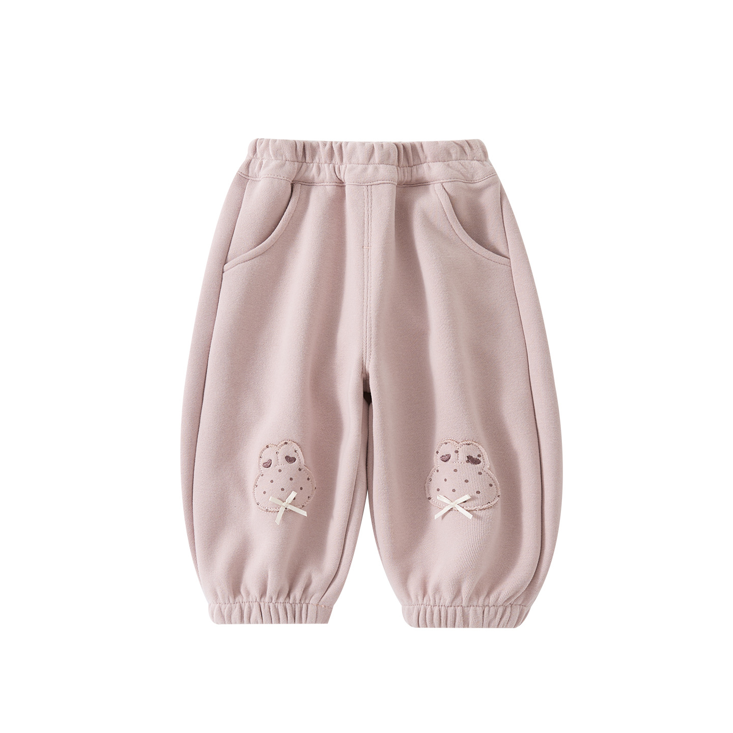 Cute Cartoon Embroidered Knit Cuffed Pants for Baby Girls, Fashionable and Versatile Loose Casual
