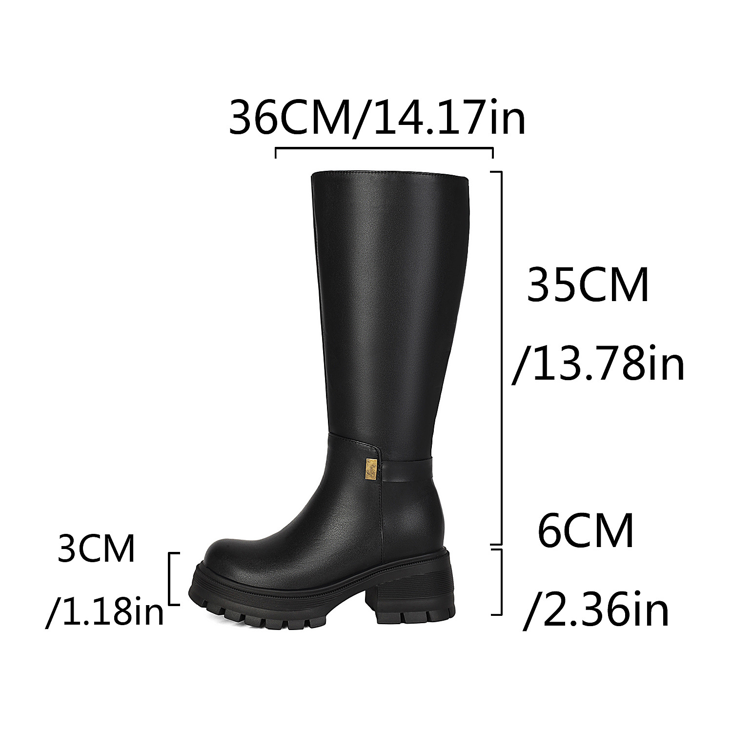 Women's chunky heel knee-high boots – styled on model showing full boot silhouette