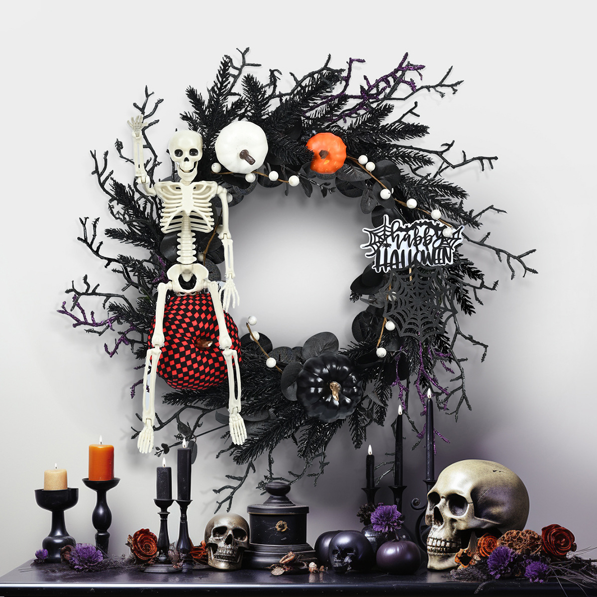 Halloween Decoration Vine Ring Pumpkin Skull Dry Branches Halloween Party Hanging Decorations Wreath