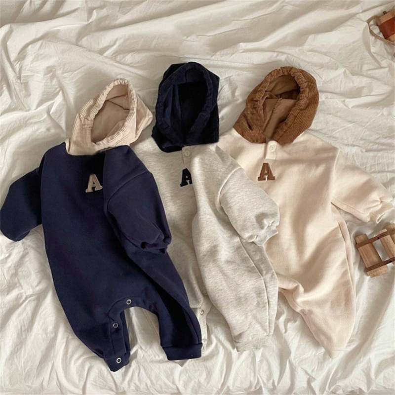 Embroidered baby plush long crawling clothes for infants and young children