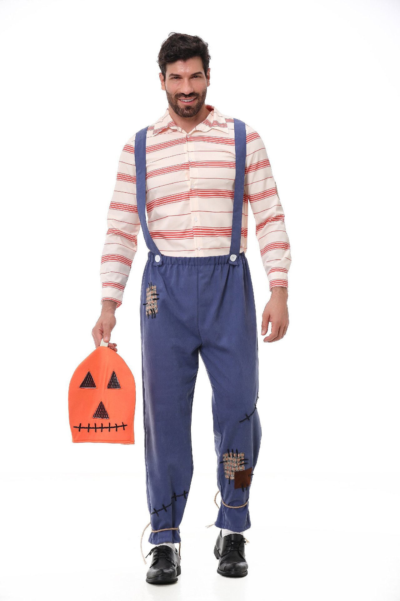 Pumpkin Zombie Scarecrow Overalls Costume for Kids and Adults detail image 3