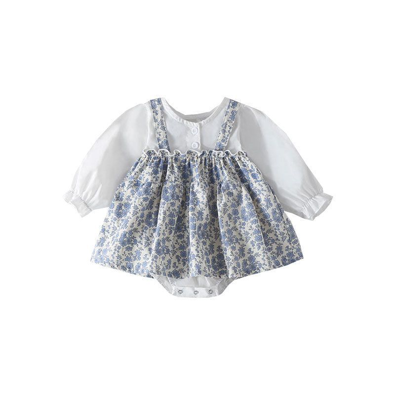 Girl Baby Onesie Cute Princess Stylish Long Sleeve Triangular Bodysuit Outing Crawling Suit