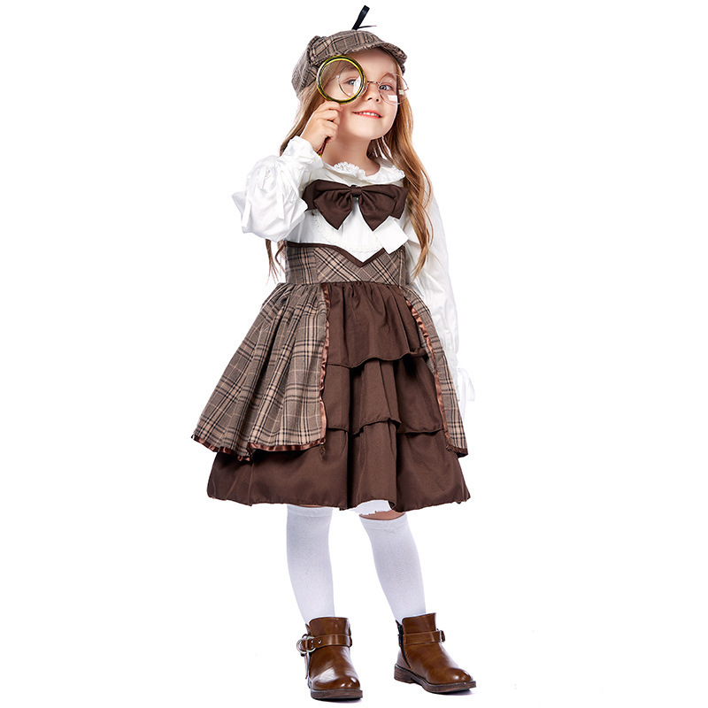 Lolita Style British Cosplay Costume Children's Detective Sherlock Holmes Outfit with Cape and