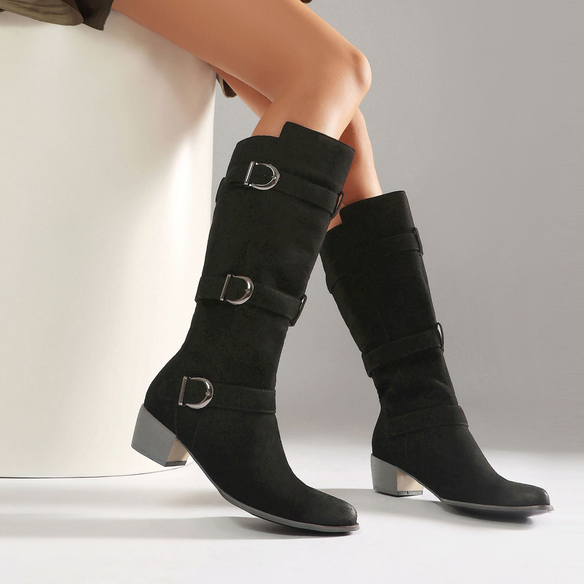 Women's over-the-knee boots – rubber sole and block heel close-up