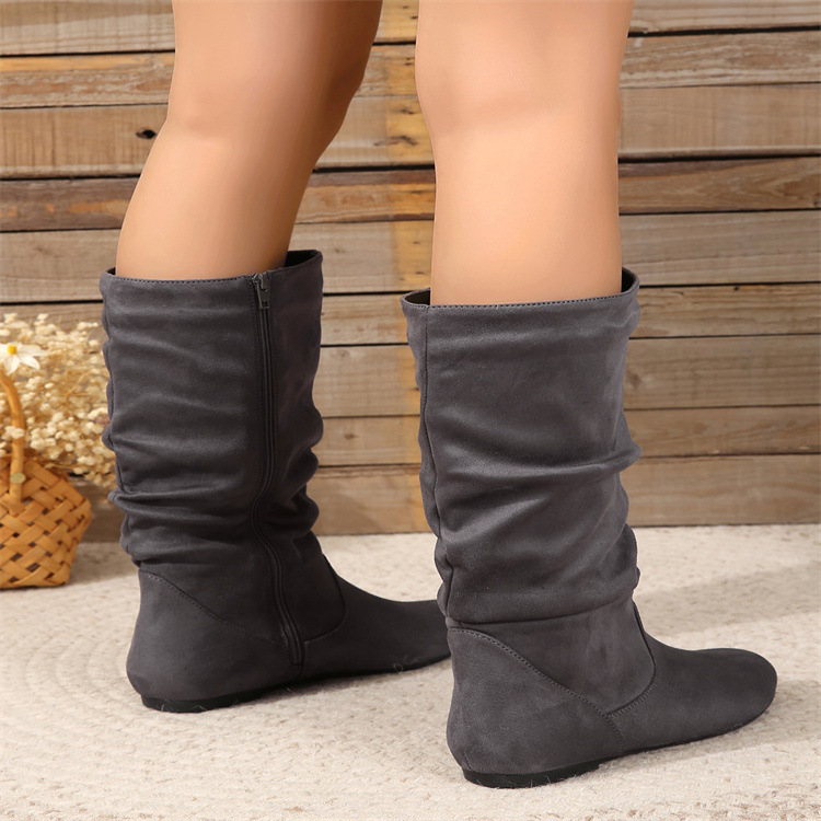 Women's flat leather boots – breathable mesh lining interior