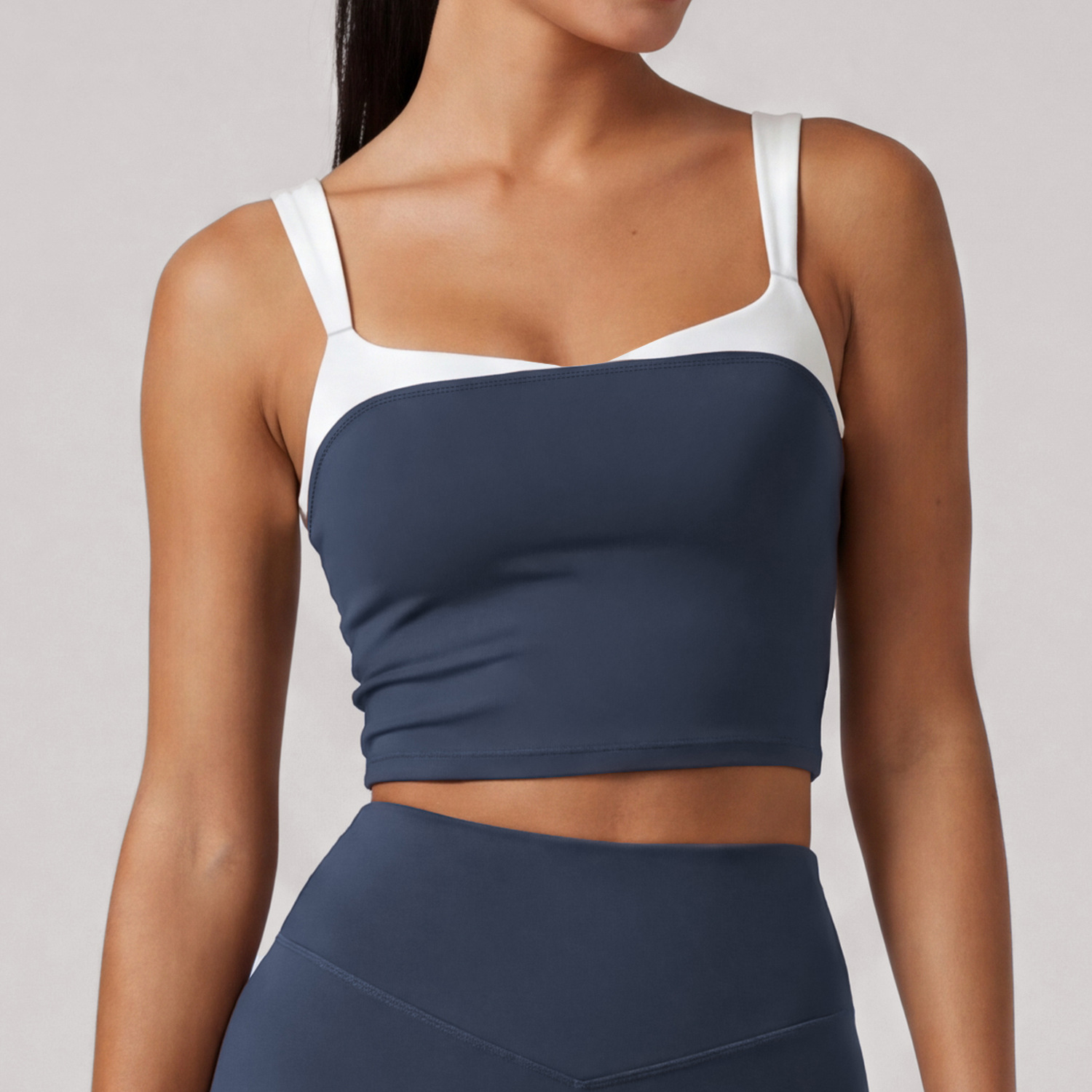 Spring Summer New Color-Blocking Sports Tank Top for Women, High-Intensity Shockproof Running Fitness Yoga Top with Built-in Bra Pad 4