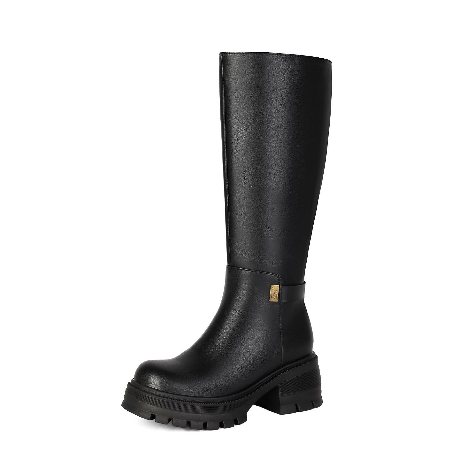 Women's knee-high boots – side view showing chunky lug sole and block heel profile