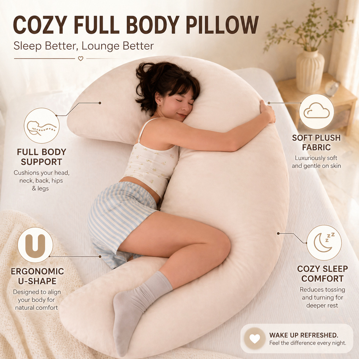 Soft Fabric Large Moon-Shaped Pregnancy Pillow, Nursing Pillow, Postpartum Lumbar Support Baby
