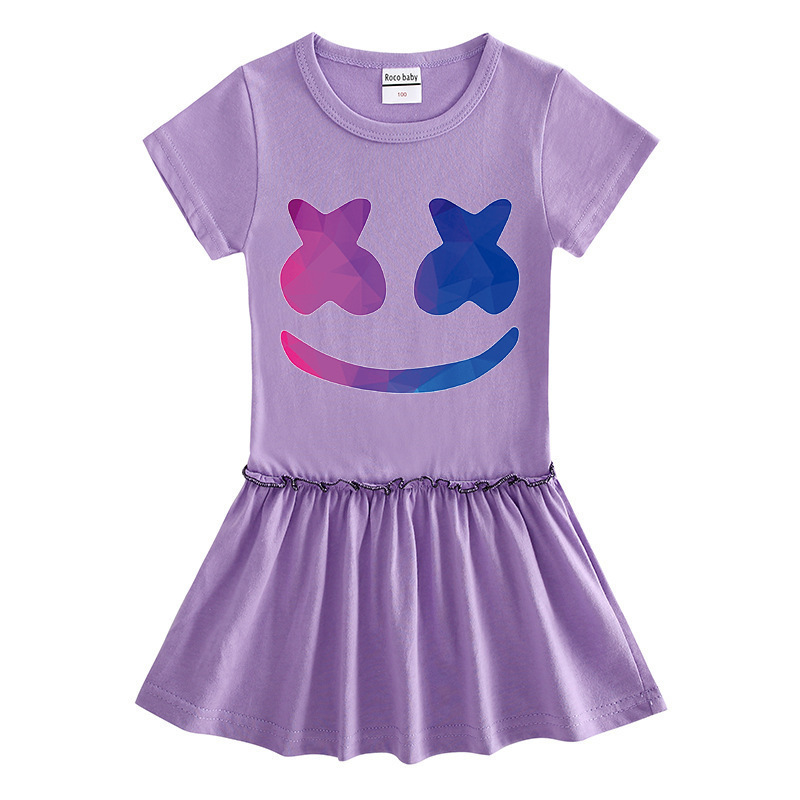 Girl's dress with short sleeves and mushroom edges