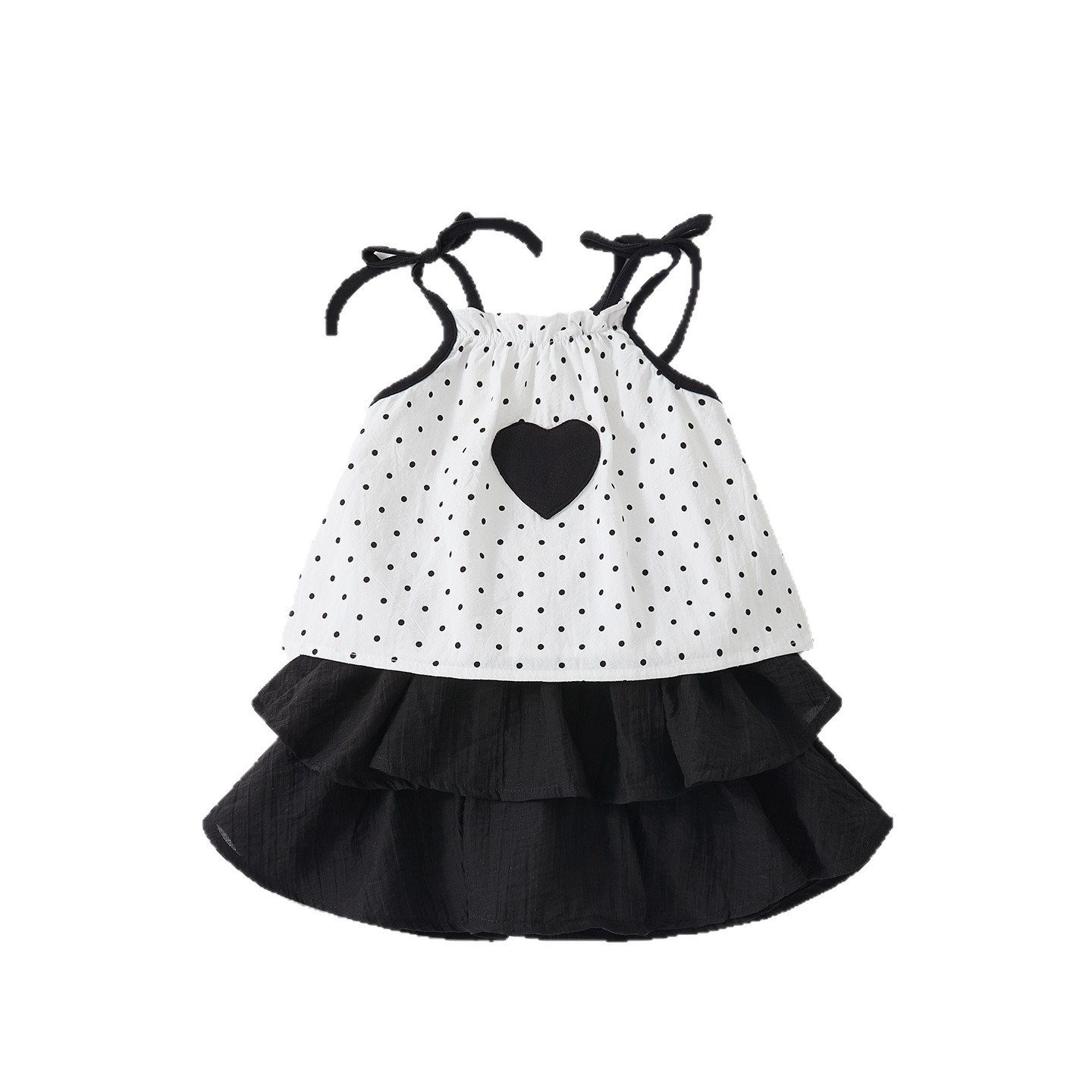 heart applique sleeveless polka dot baby blouse for girls