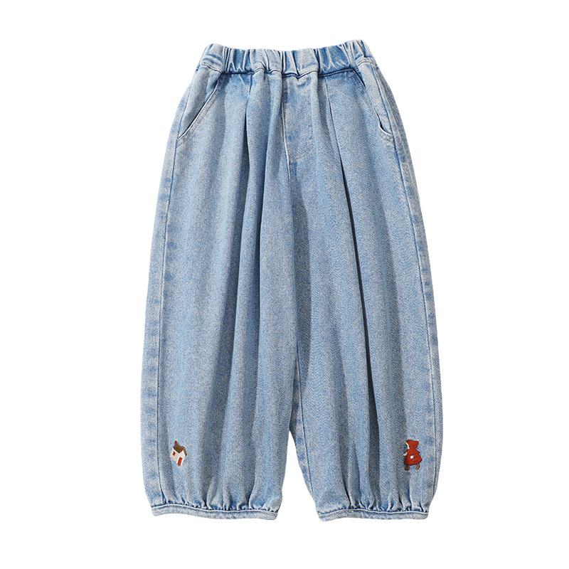 Children's Embroidered Denim Lantern Pants